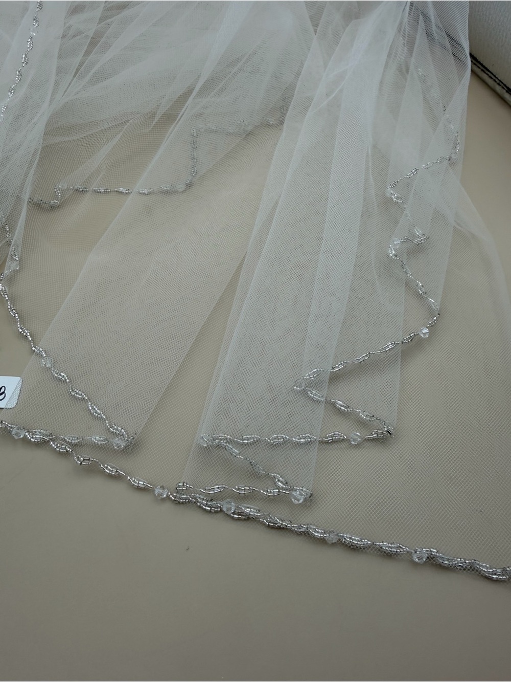 White Ivory Bridal Veil with Silver Beaded Edge & Comb